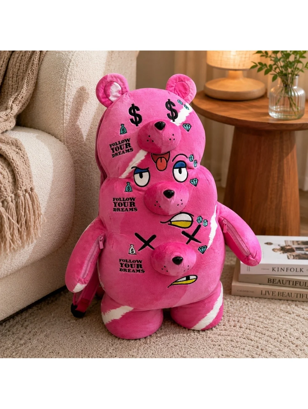 Sprayground The 3 Headed Bear Plush Teddybear Backpack Limited Edition Pink